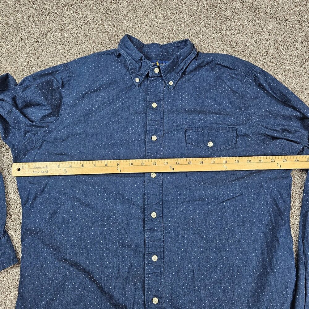 Ralph Lauren Shirt Mens Large Blue Polka Dot Long Sleeve Classic Fit Indigo - Picture 7 of 11
